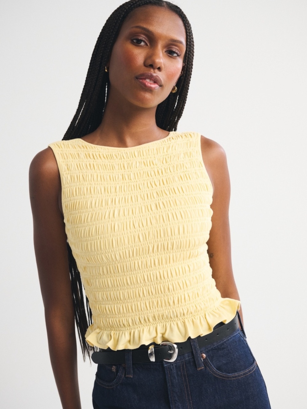 🆕 Abercrombie & Fitch 2-In-1 Reversible Smocked Tank Top - Sunny Yellow - Small